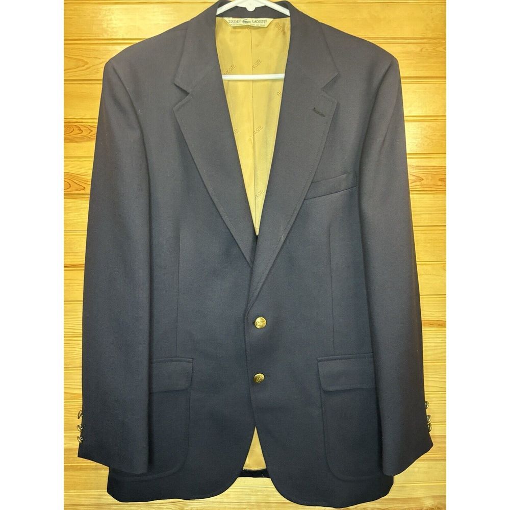 IZOD Lacoste Vintage Blue Single Breasted Two Gold‎ Buttons Blazer 42R USA Made - Picture 2 of 9